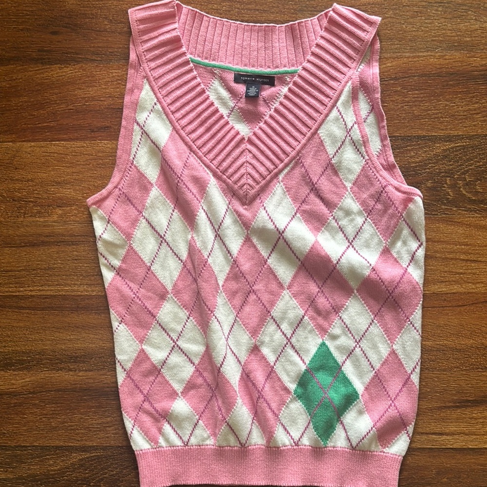 Pink and White Argyle Sweater Vest